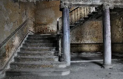 دانلود عکس والپیپر از راه پله ی متروکه قدیمی و پوسیده