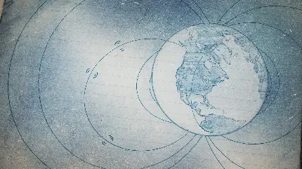 طراحی بسیار ساده میدان مغناطیسی کره زمین روی دفتر 