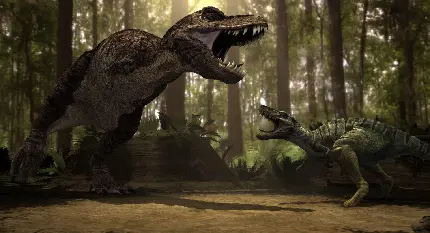 تصویر جدال دو دایناسور ولوسیراپتور و تیرکس با ظاهری ترسناک