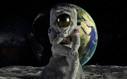 خفن ترین عکس استوک فانتزی فضانورد روی ماه با زمینه کره زمین