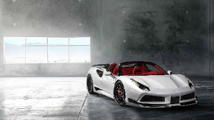 چاپ پوستر بهترین عکس زمینه 488 Ferrari سفید با صندلی های قرمز جذاب