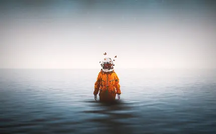 جدیدترین عکس پروفایل فانتزی فضانورد با لباس فضانوردی نارنجی