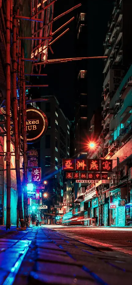 پس زمینه کوچه و خیابان های هنگ کنگ با چراغ های رنگی برای گوشی