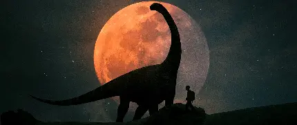 قشنگ ترین عکس زمینه دایناسور باگردن بلند در شب با ماه کامل
