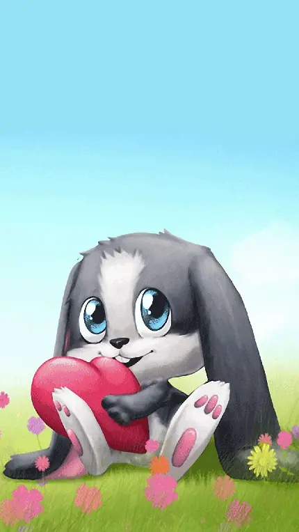تصویر نمایه کارتونی از خرگوش چشم آبی با قلبی در دست