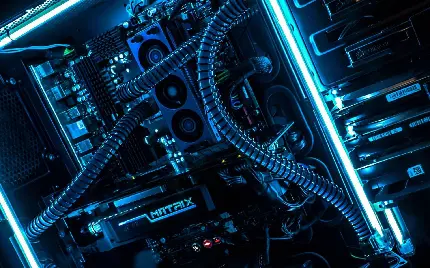 دانلود عکس از تکنولوژی کامپیوتر Matrix با تم تاریک آبی