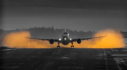 دانلود تصویر زمینه باشکوه هواپیما در حال فرود روی باند فرودگاه