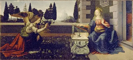 عکس نقاشی بشارت اثر هنری معروف لئوناردو داوینچی 
