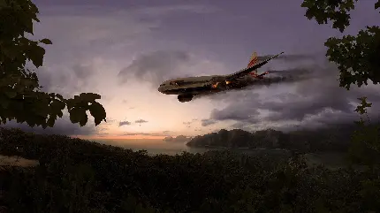 عکس جالب و جدید هواپیمای مسافربری در حال آتش سوزی در آسمان