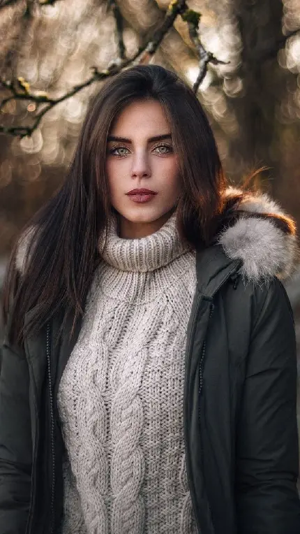 بک گراند مدل زنانه لباس زمستانی با چشمان زیبا و بی نظیر
