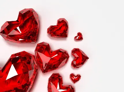 تصویر باکیفیت قلب های قرمز شیشه ای با زمینه سفید آرامش بخش
