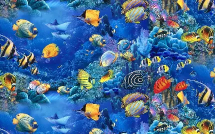 عکس ماهی های زیبای اقیانوس در کنار یکدیگر با کیفیت خوب