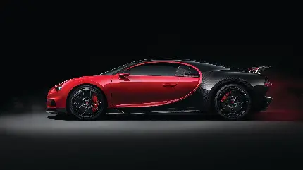 پس زمینه قرمز مشکی ماشین اسپرت Bugatti Chiron برای کامپیوتر