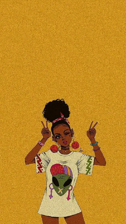 والپیپر نقاشی کارتونی دختر سیاه پوست فیگور اکشن خفن و زیبا پاپ آرت آفریقایی