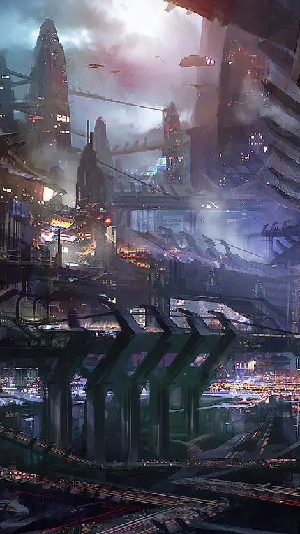 دانلود والپیپر رایگان علمی تخیلی شهر غرق شده در تکنولوژی 