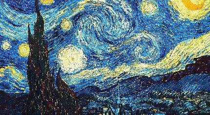تصویر بسیار زیبای نقاشی شب پر ستاره اثر ونسان ون گوگ