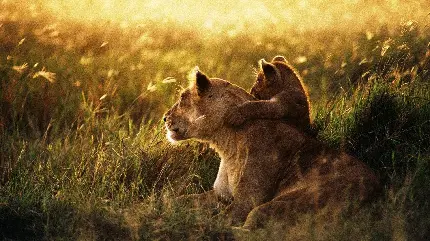 عکس استوک شیر ماده و بچه اش با زمینه سرسبز بسیار زیبا