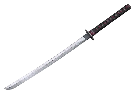 تصویر png شمشیر ژاپنی تیز و کشنده با دسته گل دار قرمز مشکی