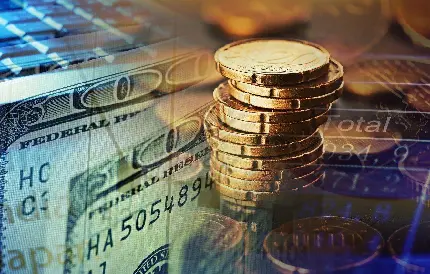 تصویر سکه و اسکناس دلار آمریکا مخصوص کاور پروژه اقتصادی و تجاری 