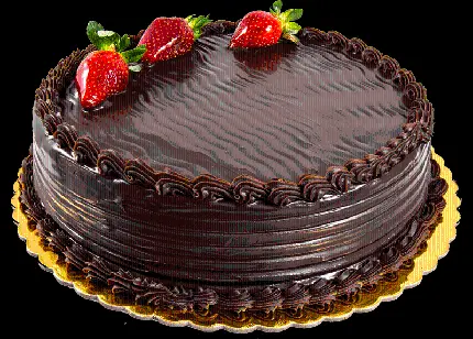 عکس png کیک دایره ای با روکش شکلات و تزئینات میوه توت فرنگی