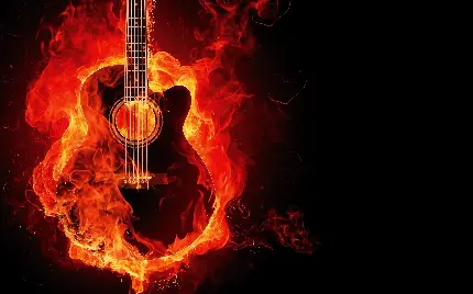 بارگیری عکس پس زمینه شیک از گیتار شعله ور شده در آتش