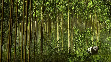 دانلود عکس پاندای کیوت و تپل در جنگل درختان بامبو در چین 