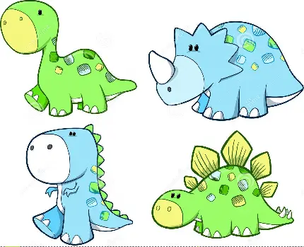 جذاب ترین تصویر نقاشی بچه دایناسورهای مختلف آبی و سبز 