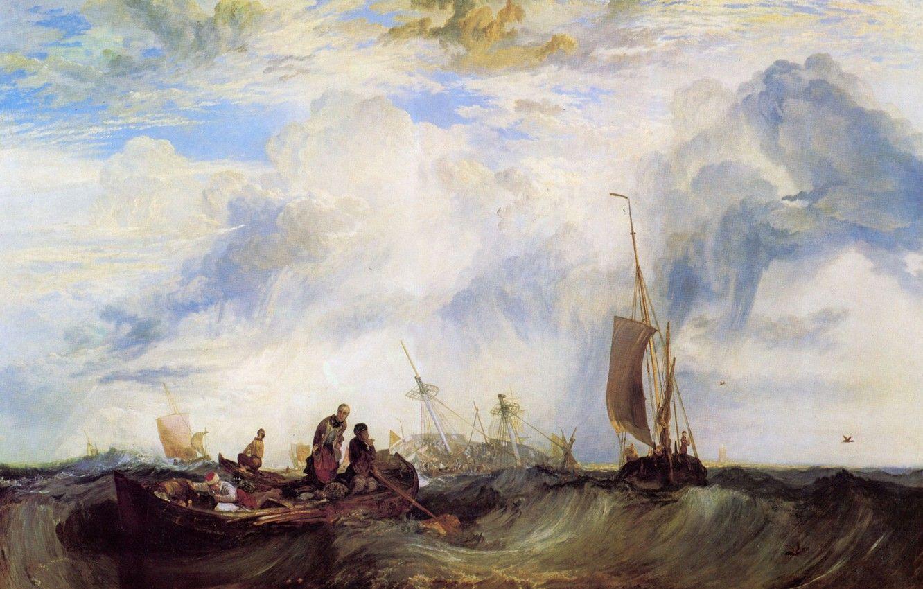 عکس نقاشی کشتی ها در طوفان از ویلیام ترنر برای دوستداران هنر 