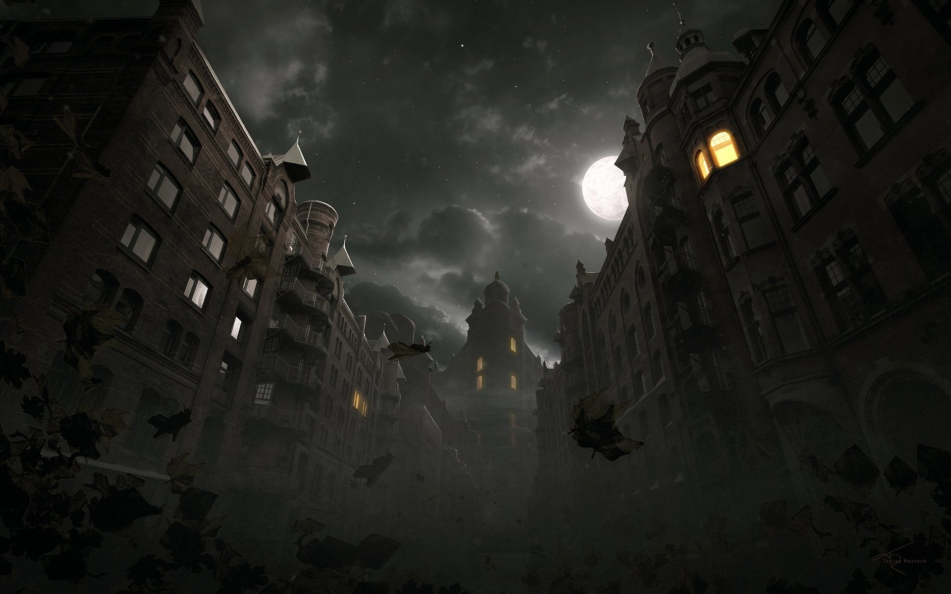 دانلود تصویر بسیار جالب از شهر تاریک با خانه ها و ساختمان های قشنگ 