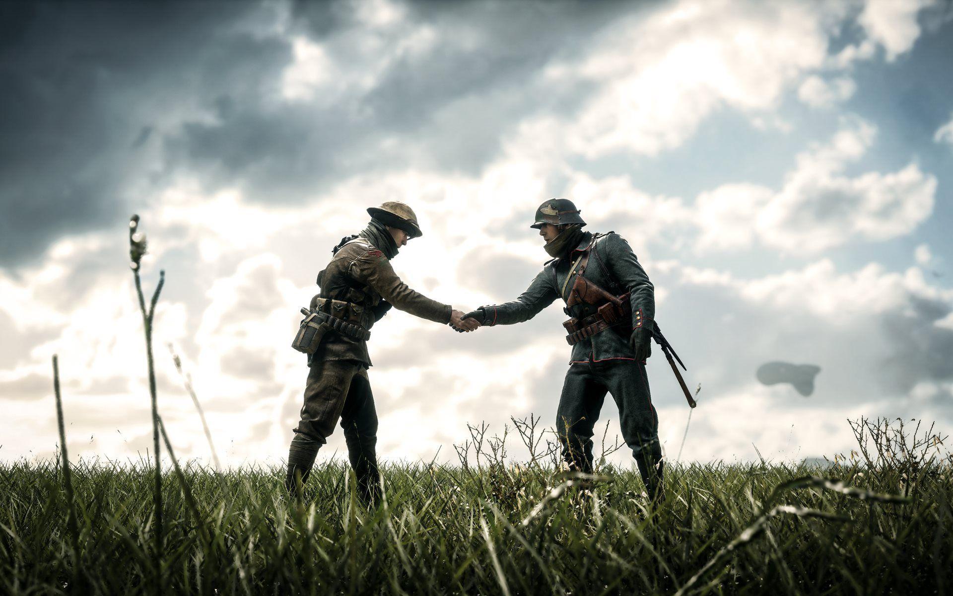 تصویر دست دادن دو سرباز گرافیکی مناسب کاور فیلم و سریال و انیمیشن 