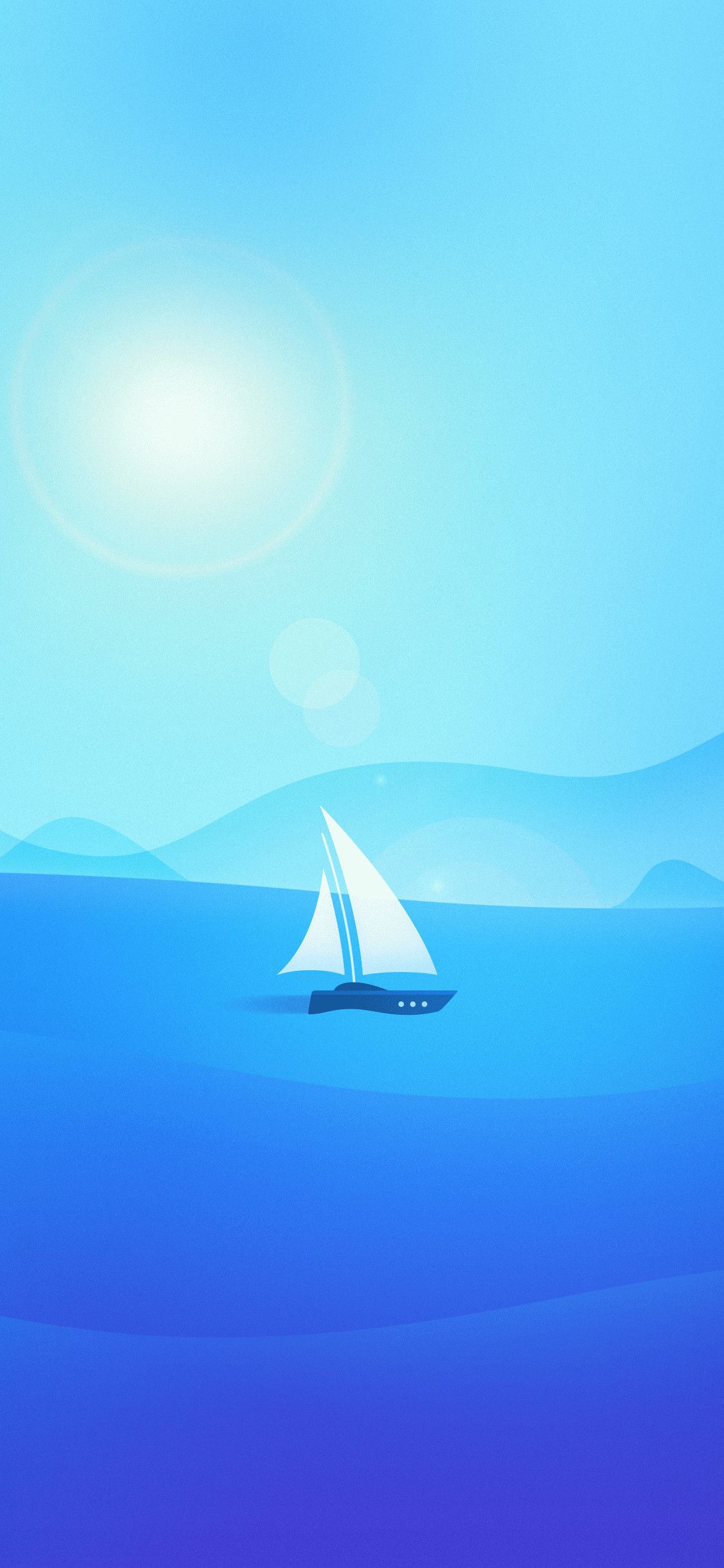 والپیپر فانتزی و مینیمال قایق بادبانی در محیط آبی رنگ