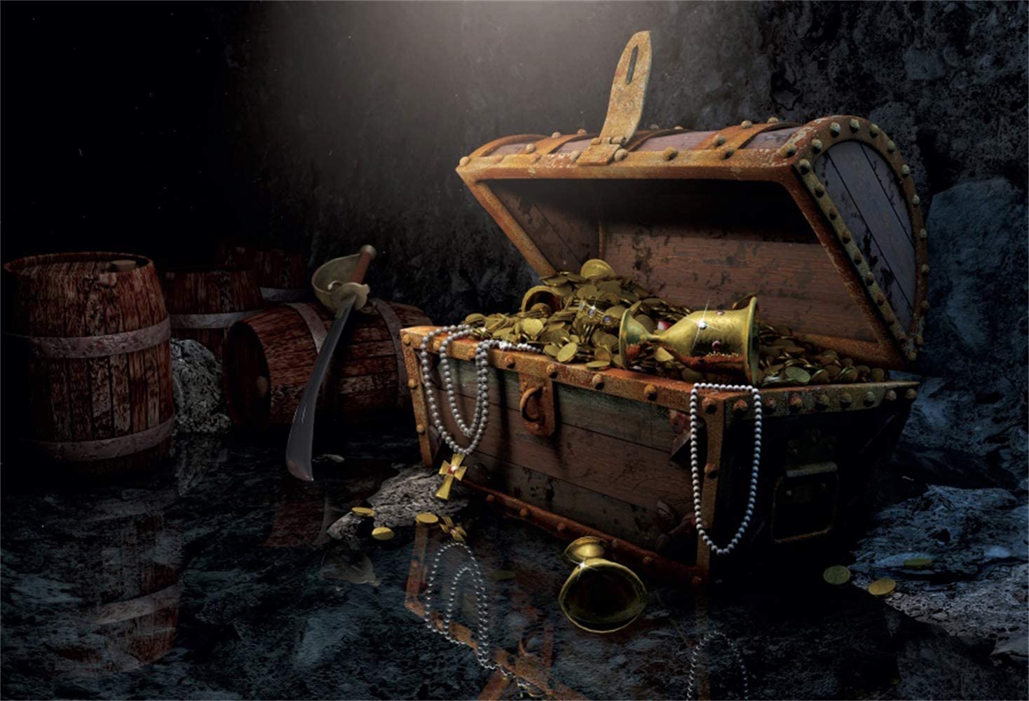 عکس باکیفیت صندوقچه فانتزی جام و سکه طلا در داستان مهیج دزدان دریایی