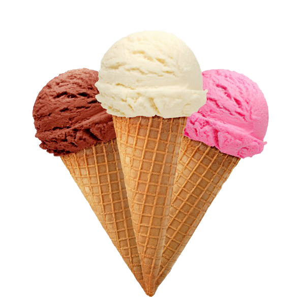 عکس پی ان جی PNG سه بستنی قیفی وانیلی شکلاتی و توت فرنگی 