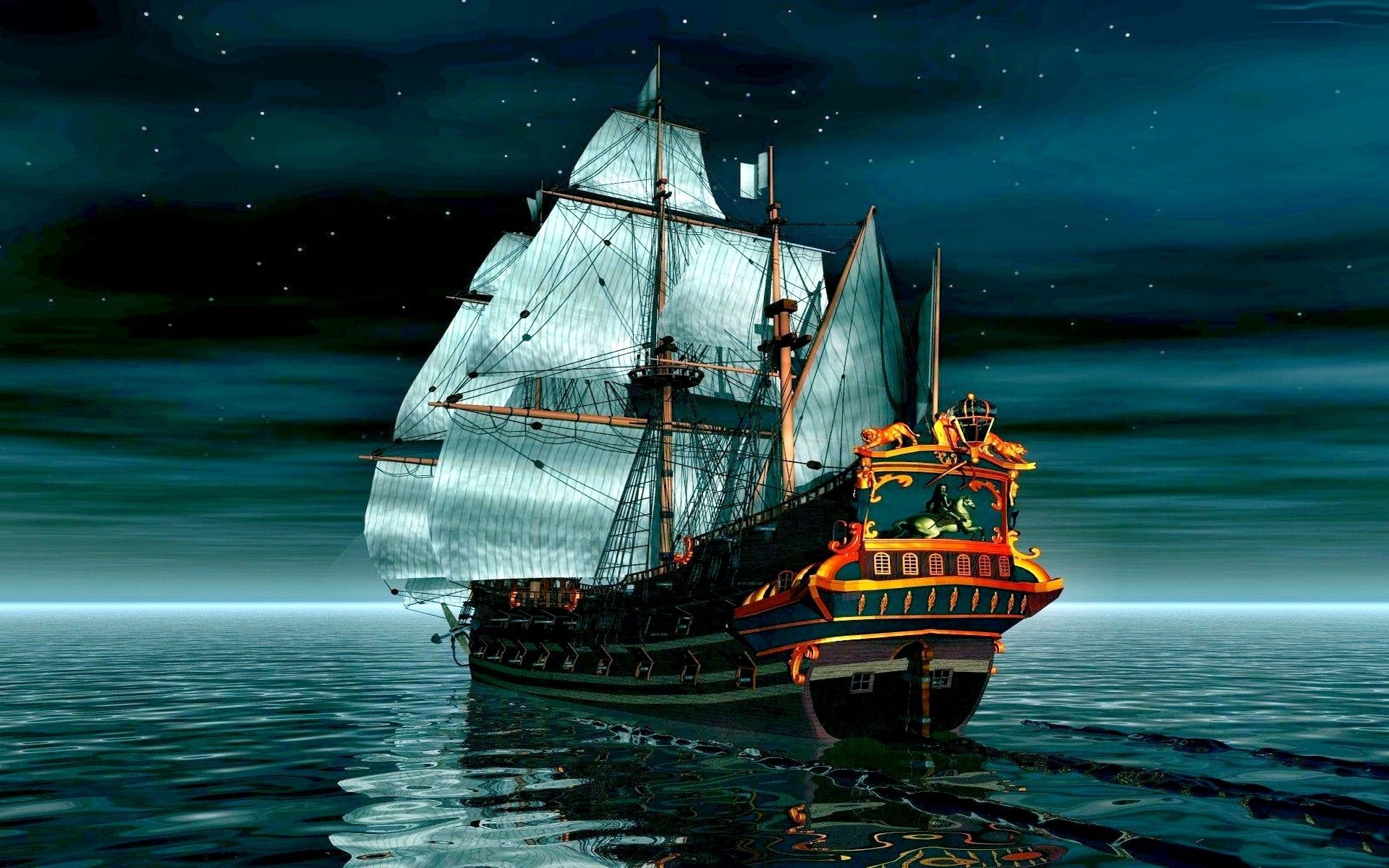 عکس فوق العاده خوشگل کشتی چوبی قدیمی در شب پرستاره زیبا