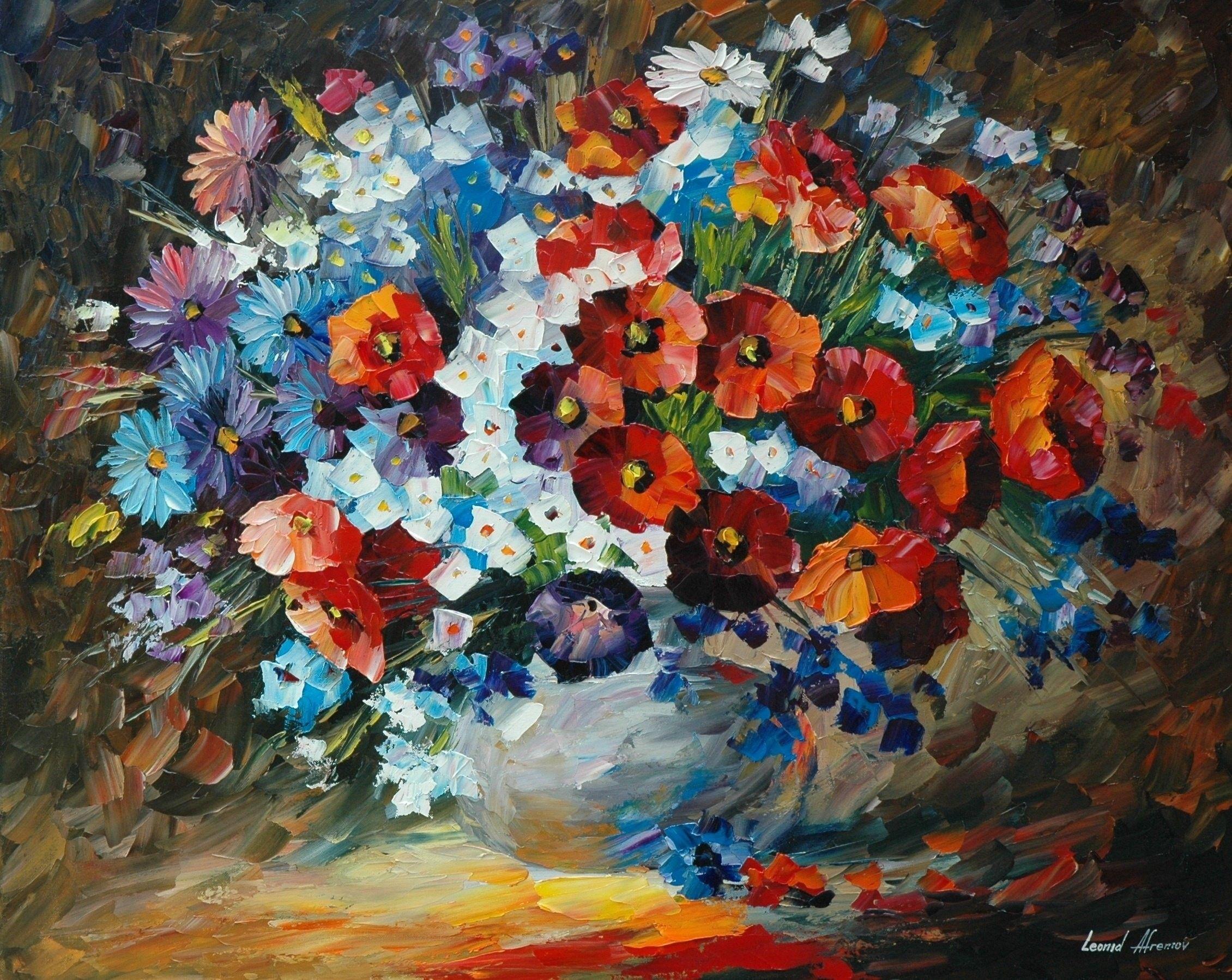 دانلود تصویر خارق‌العاده از آثار بینظیر با طرح گل های قرمز و آبی 