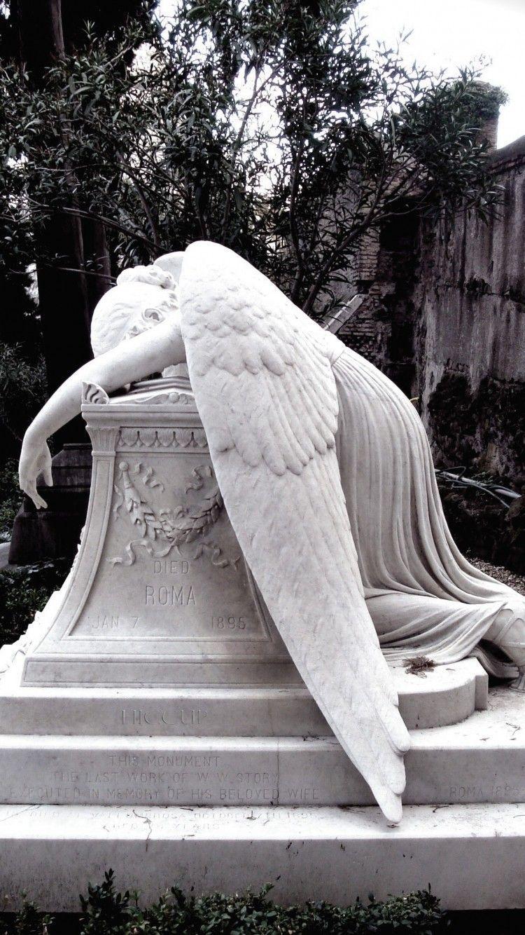 دانلود رایگان و فول اچ دی مجسمه فرشته سنگی سیاه سفید 