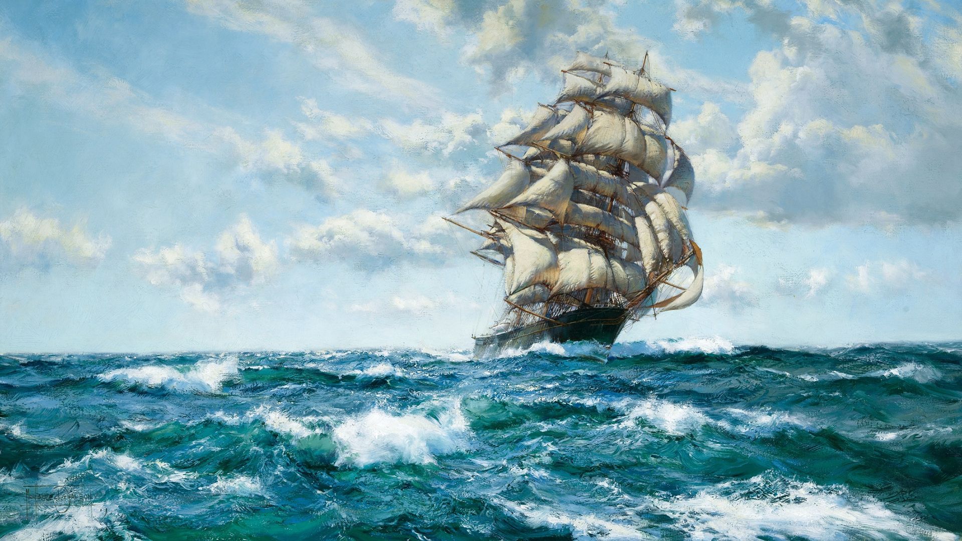 beautiful painting of a ship on the sea to print tableau