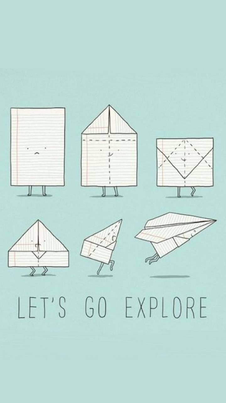 گوگولی ترین عکس آبی هواپیمای کاغذی با نوشته Let's Go Explore