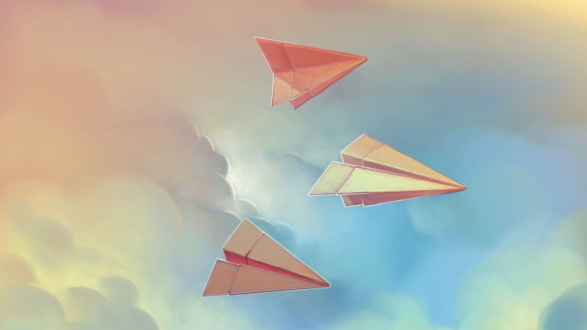 نقاشی قشنگ و رویایی موشک های کاغذی در آسمان با کیفیت hd