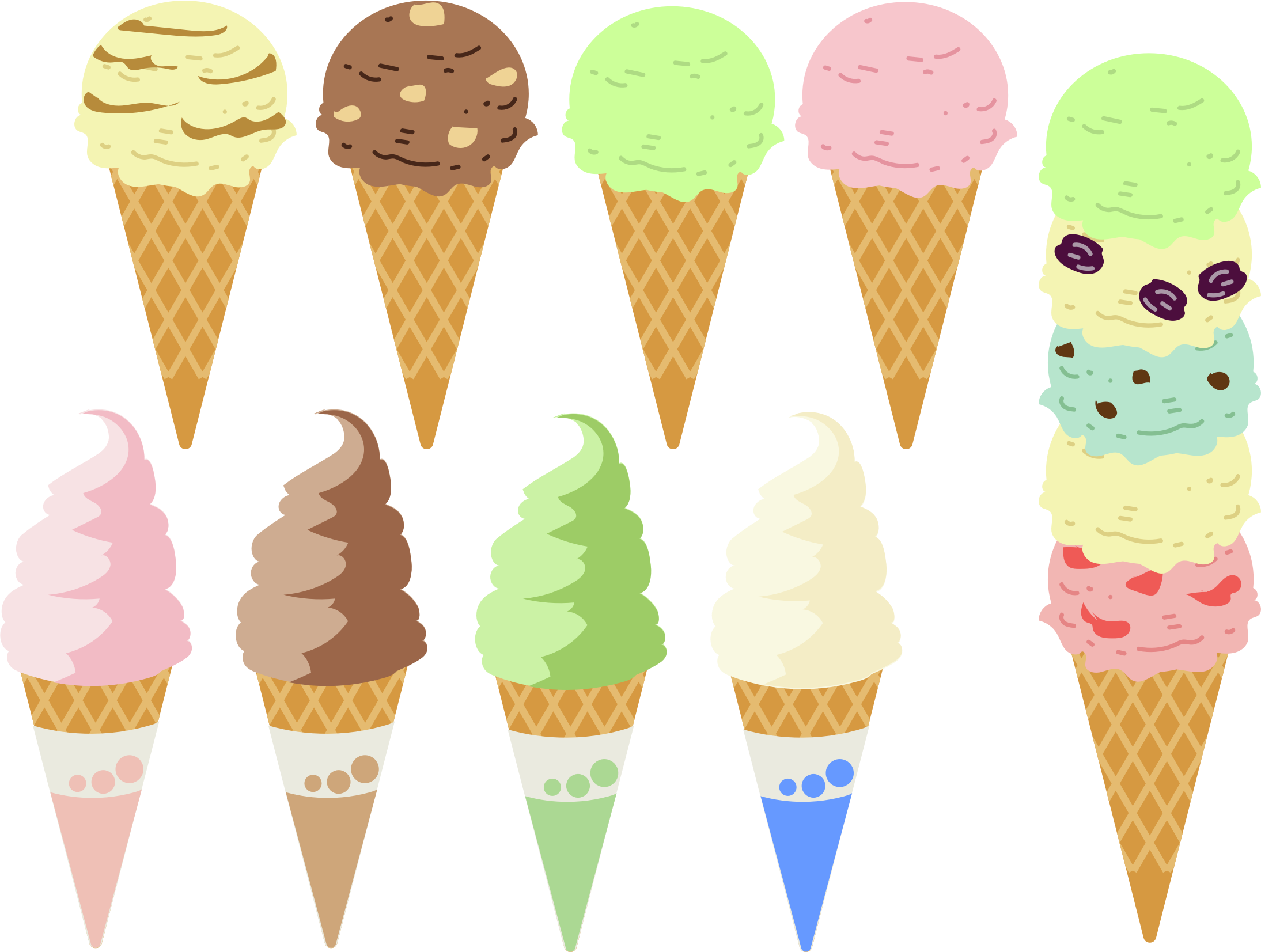 تصویر png دوربری شده انواع بستنی قیفی با کیفیت بالا