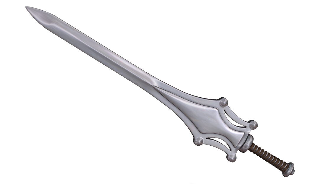 تصویر شمشیر نقره ای رنگ با تیغه پهن آهنی برای ادیت در فتوشاپ