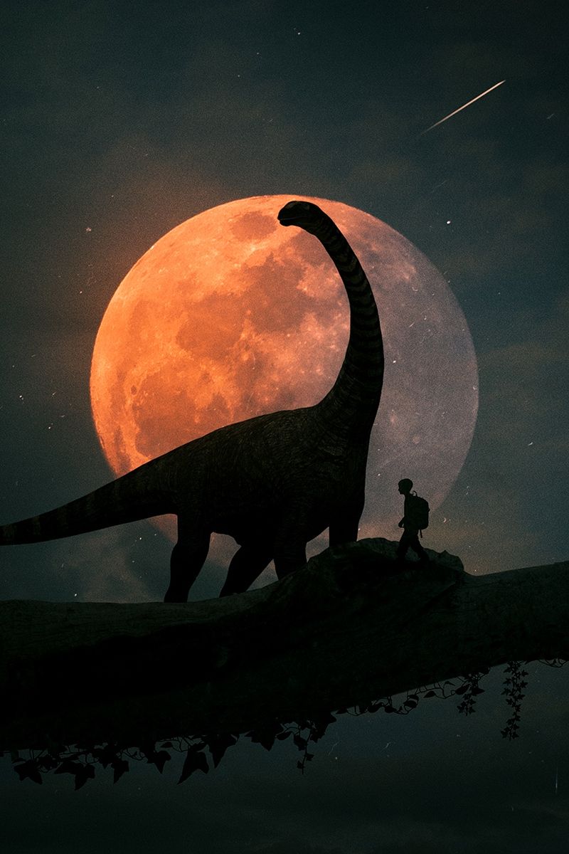 بک گراند پرطرفدار دایناسور در شب تاریک با ماه کامل 