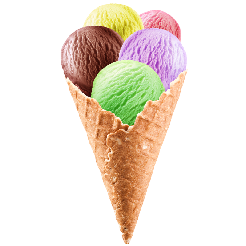 دانلود تصویر رایگان بستنی قیفی ۵ اسکوپی طعم های مختلف 