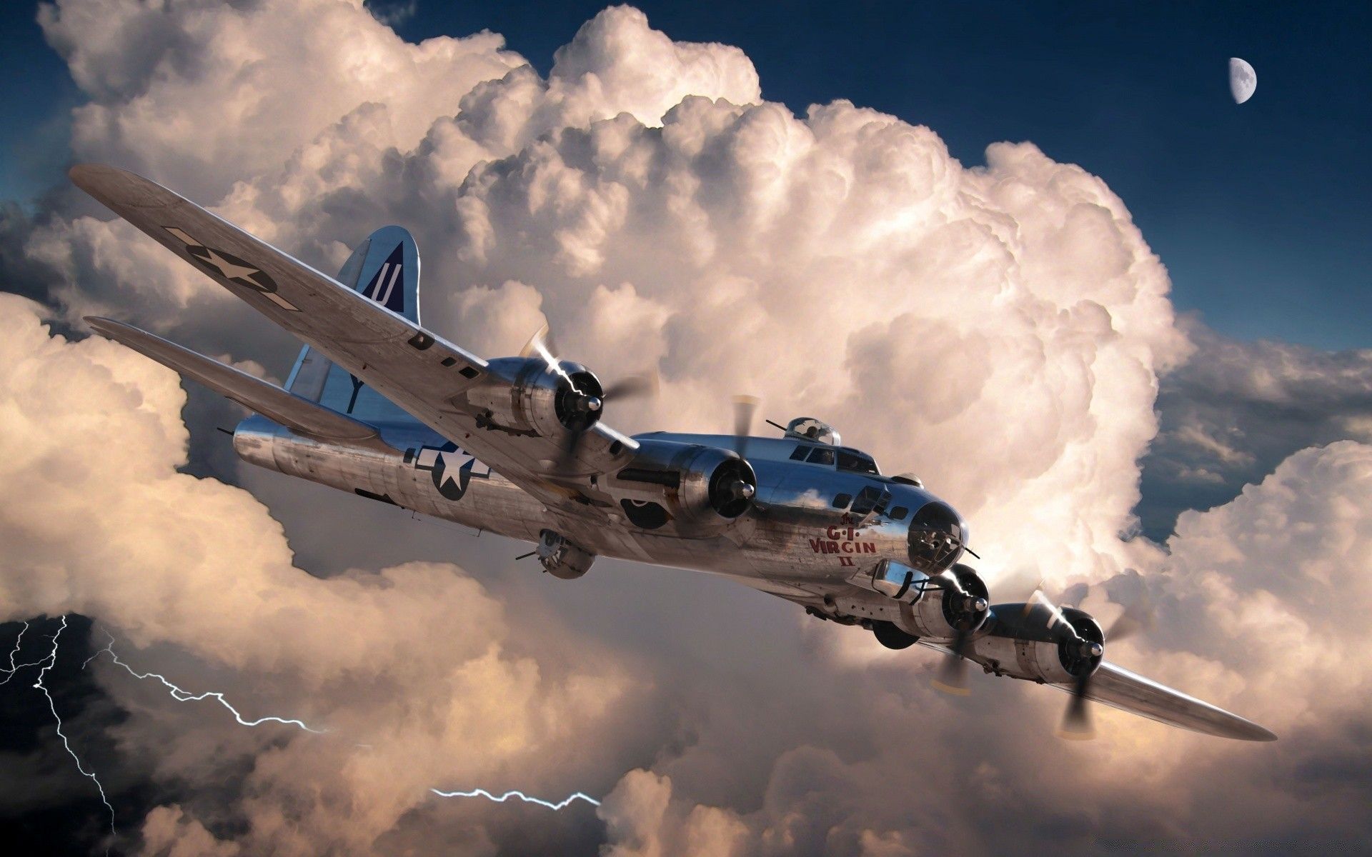 عکس شگفت انگیز هواپیمای قدیمی در آسمان با رعدوبرق