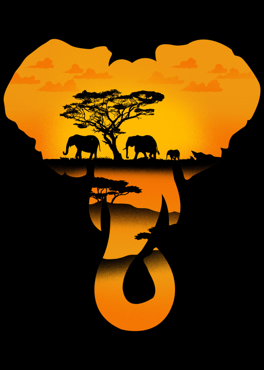 والپیپر و پوستر چاپی فیل آفریقا در فضای باز هنرهای گرافیکی پاپ آرت