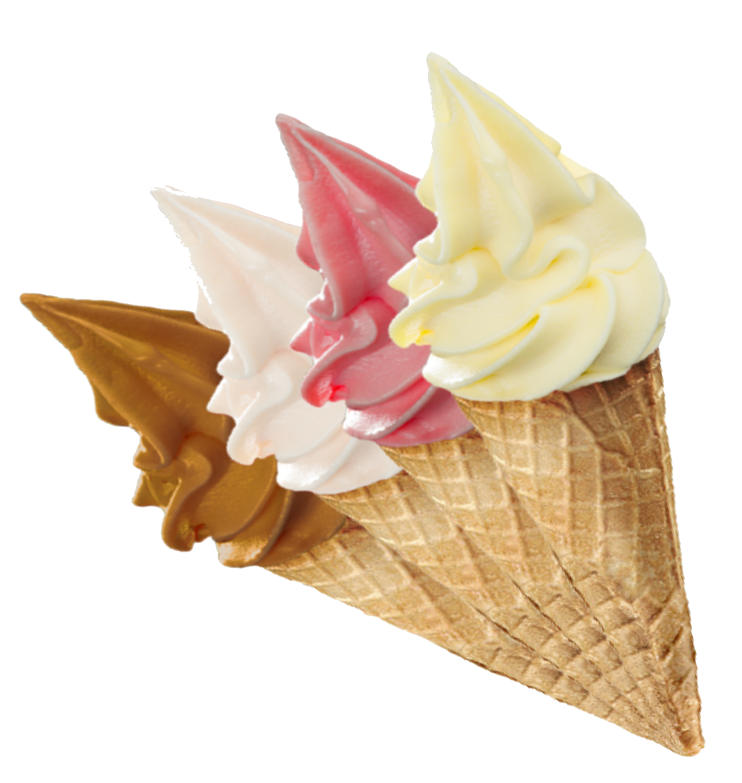 عکس دور بریده شده بستنی قیفی چند طعم مختلف 