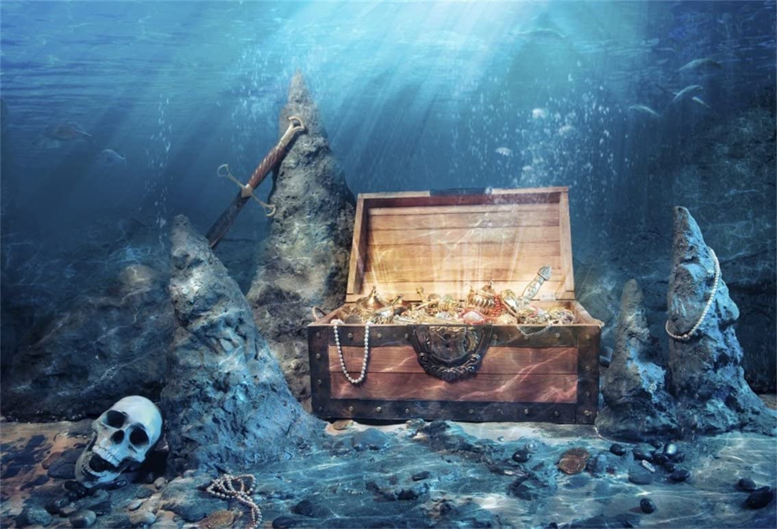 تصویر صندوقچه گنج فانتزی در اعماق دریا با نقش آفرینی شخصیت های داستان