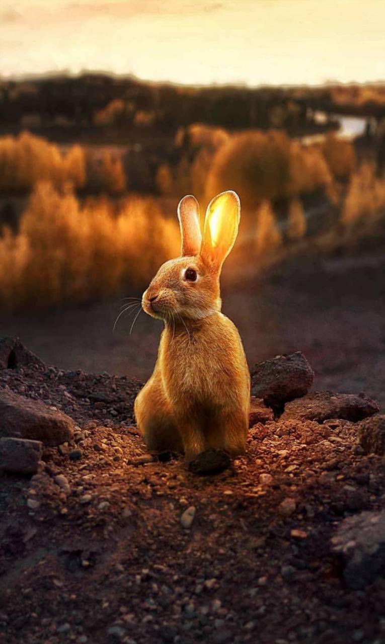 پرتره ای بسیار زیبا از خرگوش تنها در غروب دیدنی آفتاب 