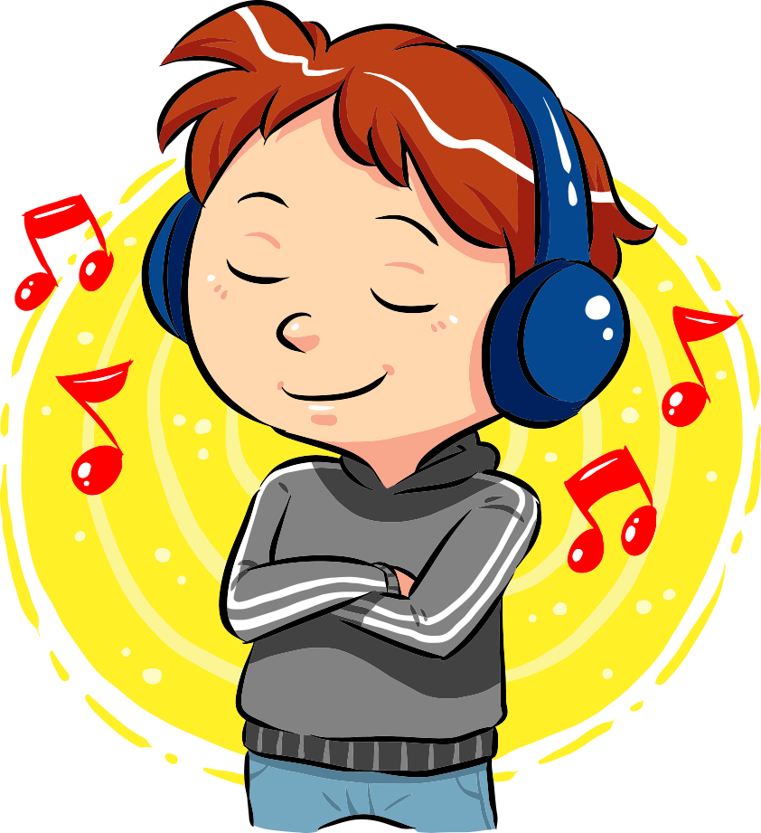 عکس پی ان جی خاص کودکانه پسر بچه در حال موسیقی گوش دادن