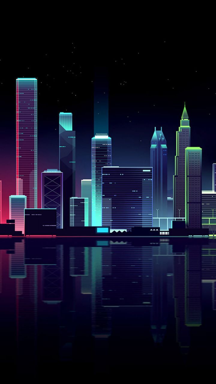 عکس با کیفیت اچ دی ساختمان های بلند و رنگی در نمای شب 
